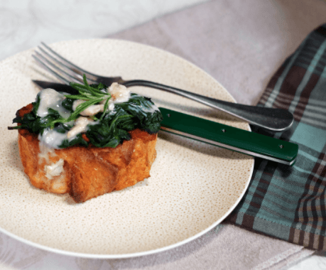 Pain perdu salé - Tomates, épinards et gorgonzola : 
